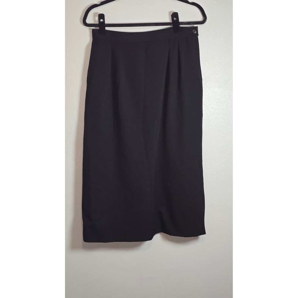 Vintage Pendleton Black Wool Midi Skirt High Waist Pleated Slash Pockets Size 14
